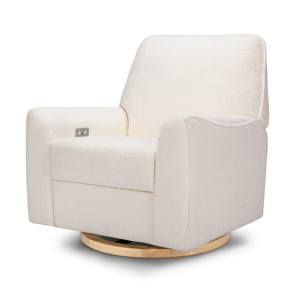 M24087CSHLB,Nursery Works,Sunday Power Recliner and Swivel Glider in Chantilly Fleece w/Light Wood Base