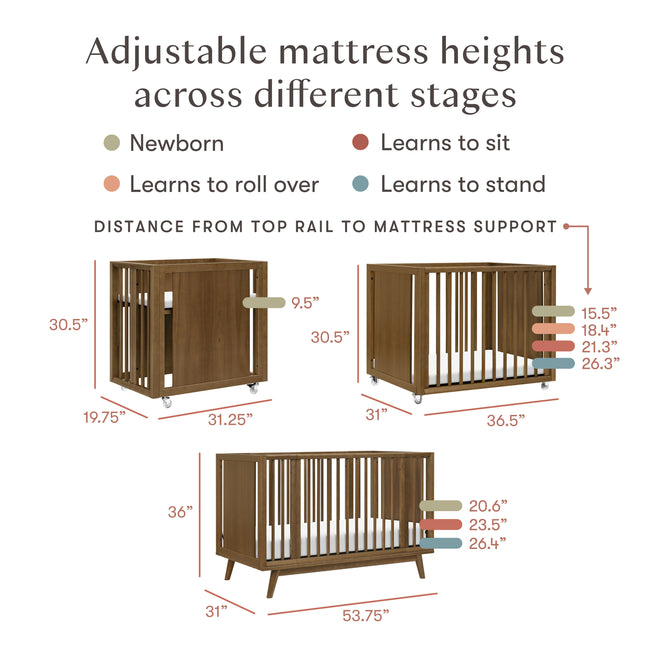 M15980NL,Babyletto,Palma 8-in-1 Convertible All-Stages® Crib w/ Bassinet & Toddler Bed Kits in Natural Walnut