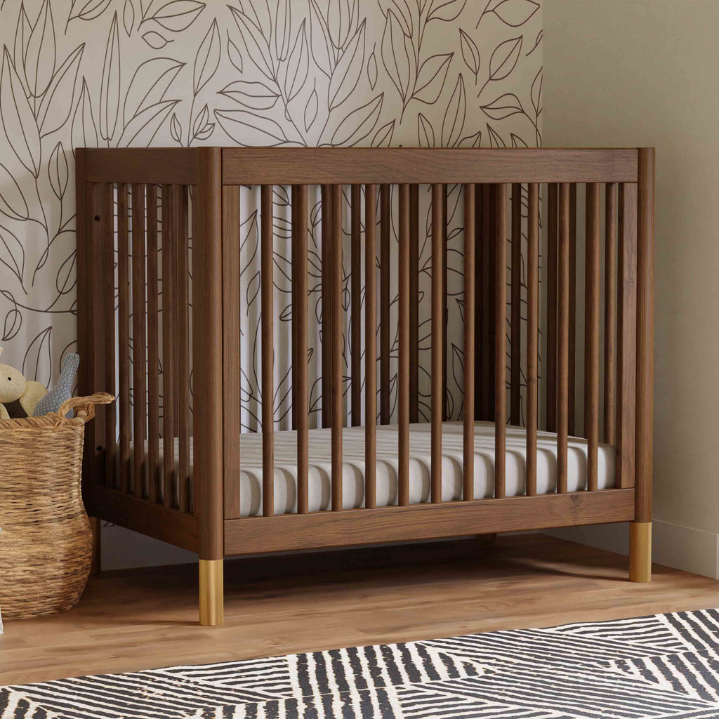 M12998NLGLD,Babyletto,Gelato 4-in-1 Convertible Mini Crib and Twin bed in Natural Walnut Finish with Gold Feet