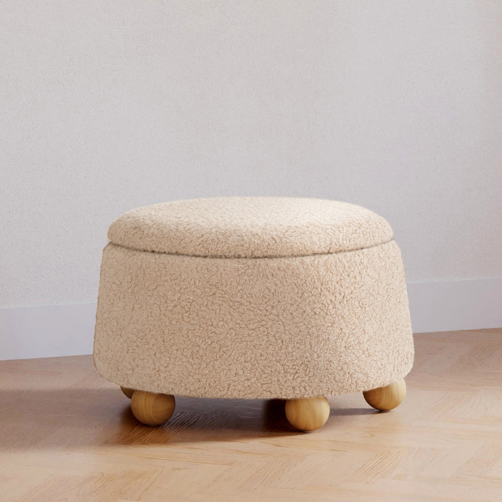 M30985CSGHF,Namesake,Tuffet Storage Ottoman in Chai Shearling w/Honey Ball Feet