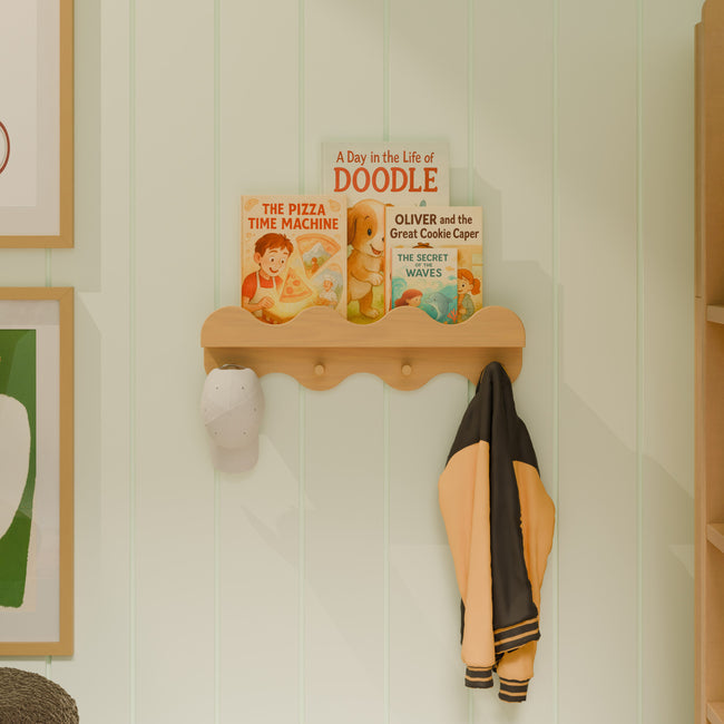 M31125HY,Babyletto Kids,Lido Wave Book Shelf with Hooks in Honey