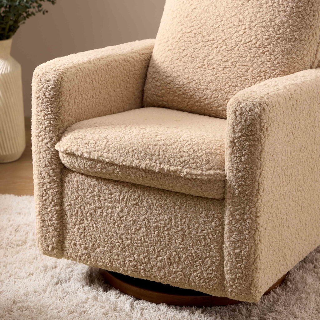 M20987CSGDB,Babyletto,Cali Pillowback Swivel Glider in Chai Shearling w/ Dark Wood Base