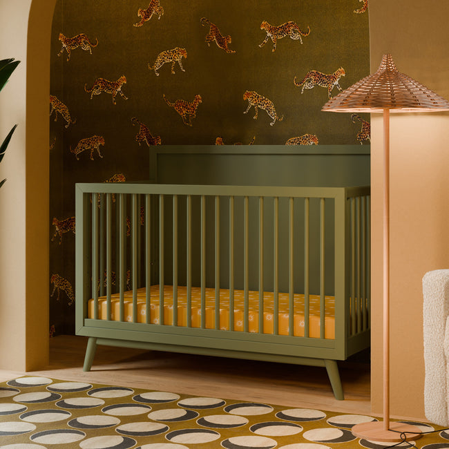 M15901OL,Babyletto,Palma Mid-Century 4-in-1 Convertible Crib w/Toddler Bed Conversion in Olive