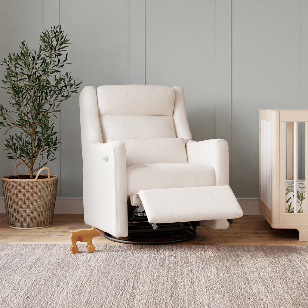 M11286PCMEW,Babyletto,Kiwi Plus Power Glider Recliner w/ Power Headrest in Performance Cream Eco-Weave