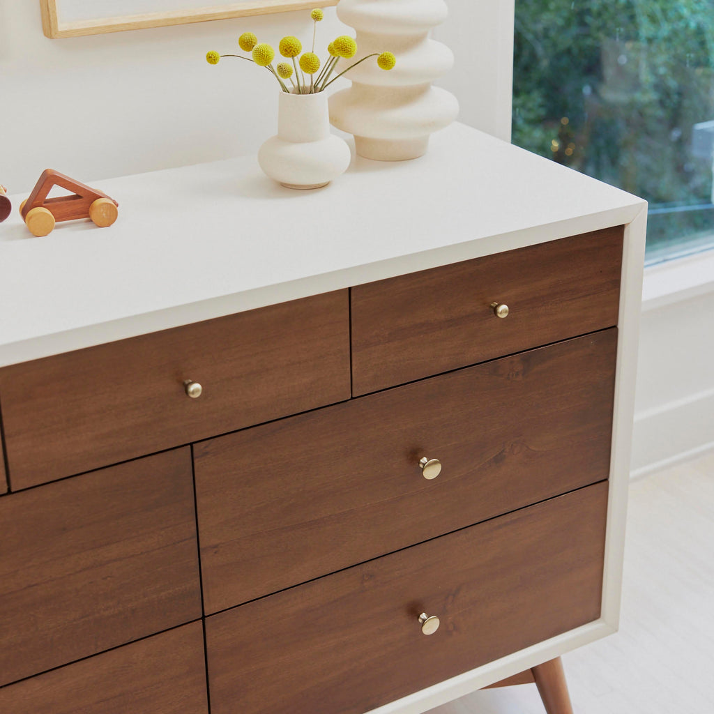 M15916RWNL,Babyletto,Palma 7-Drawer Double Dresser  Assembled in Warm White w/Natural Walnut