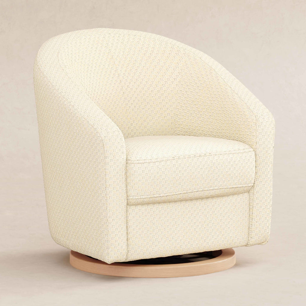 M5887IVCL,Babyletto,Madison Swivel Glider in Ivory Velvet Checker w/ Light Wood Base