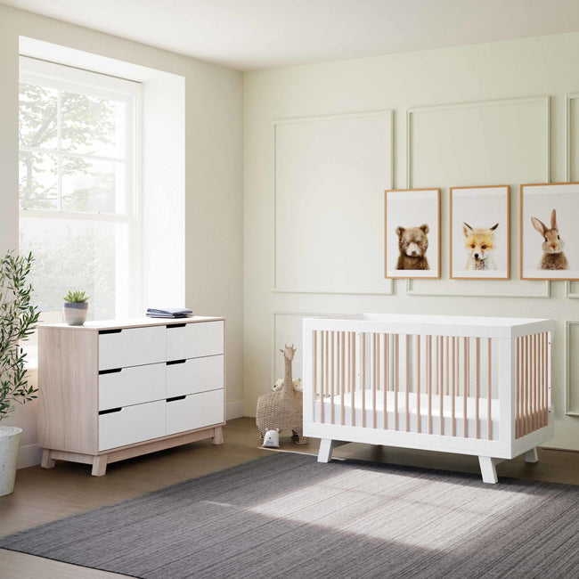 M4201WNX,Babyletto,Hudson 3-in-1 Convertible Crib w/ToddlerBedConversion Kit in White/Washed Natural