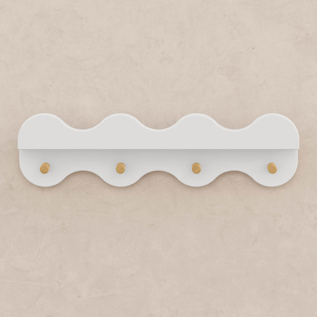 M31125WHY,Babyletto Kids,Lido Wave Book Shelf with Hooks in White and Honey