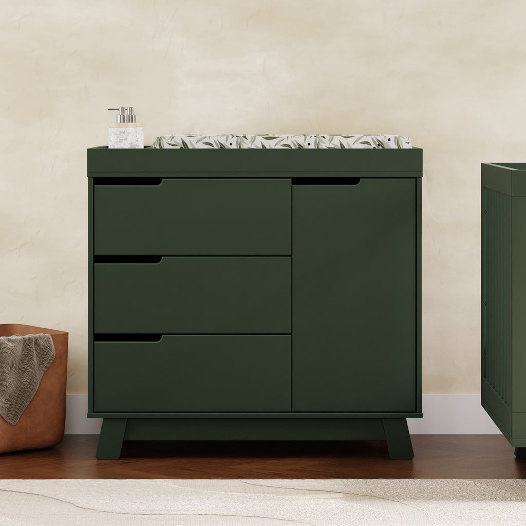 M4223FRGR,Babyletto,Hudson 3-Drawer Changer Dresser w/Removable Changing Tray in Forest Green