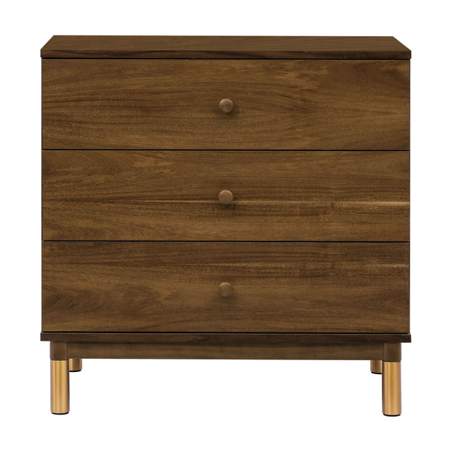 M12923NLGLD,Babyletto,Gelato 3-Drawer Changer Dresser  Gold Feet w/Removable Changing Tray in Natural Walnut