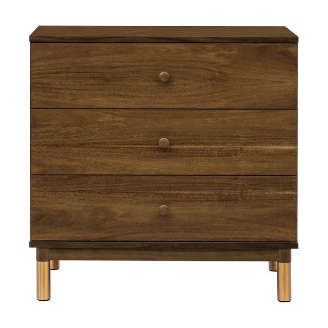 M12923NLGLD,Babyletto,Gelato 3-Drawer Changer Dresser  Gold Feet w/Removable Changing Tray in Natural Walnut