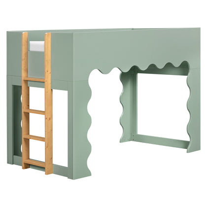 M31171LSHY,Babyletto Kids,Lido Wave Low Loft Twin Bed in Light Sage and Honey