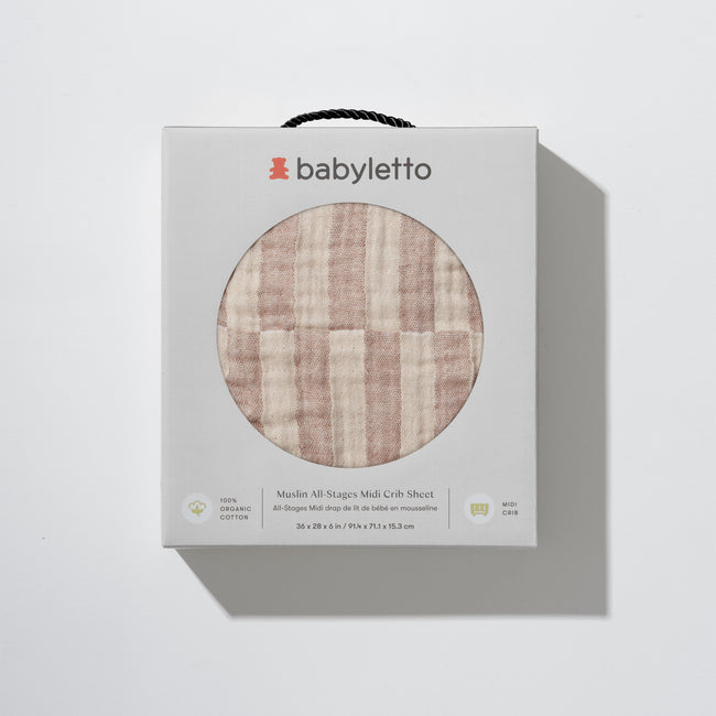 T30633,Babyletto,Cocoa Stripe Muslin All-Stages Midi Crib Sheet in GOTS Certified Organic Cotton
