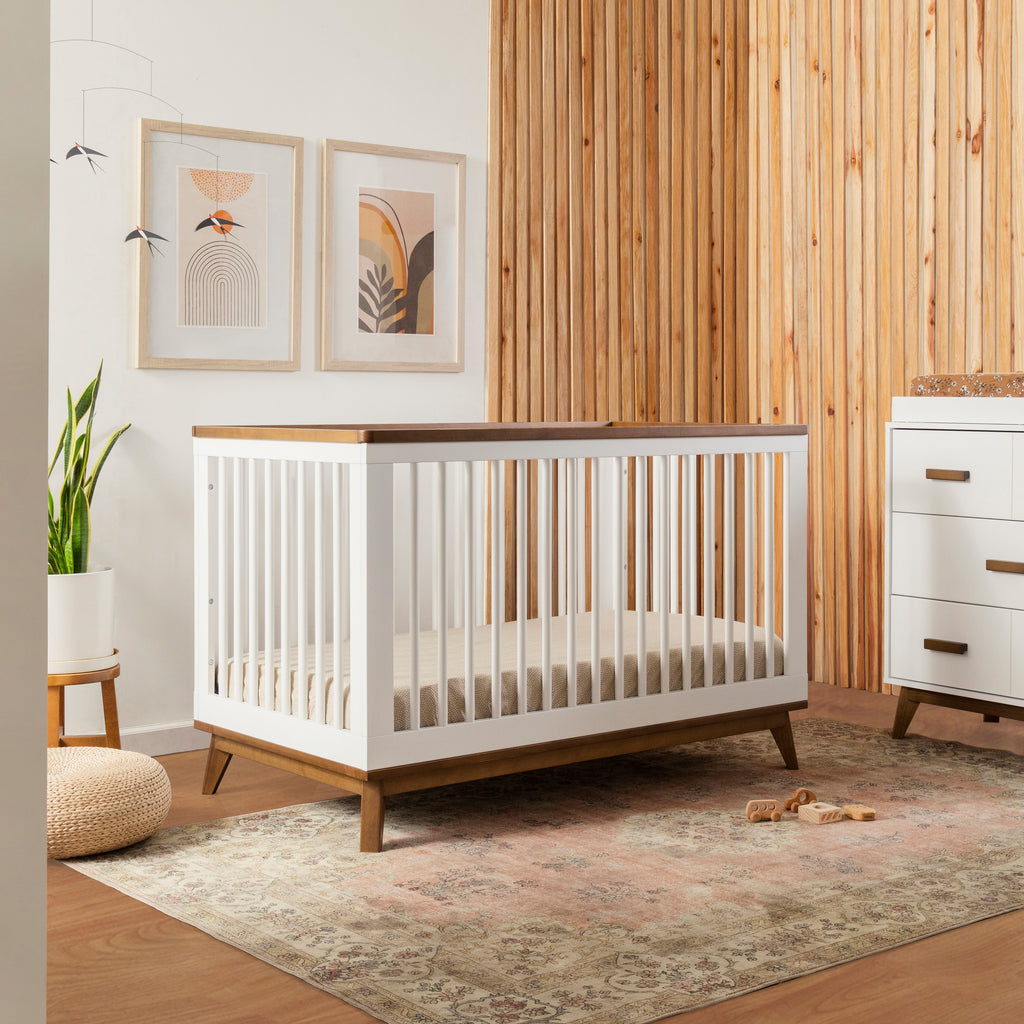 M5801WNL,Babyletto,Scoot 3-in-1 Convertible Crib w/ToddlerBed Conversion Kit in White/NaturalWalnut