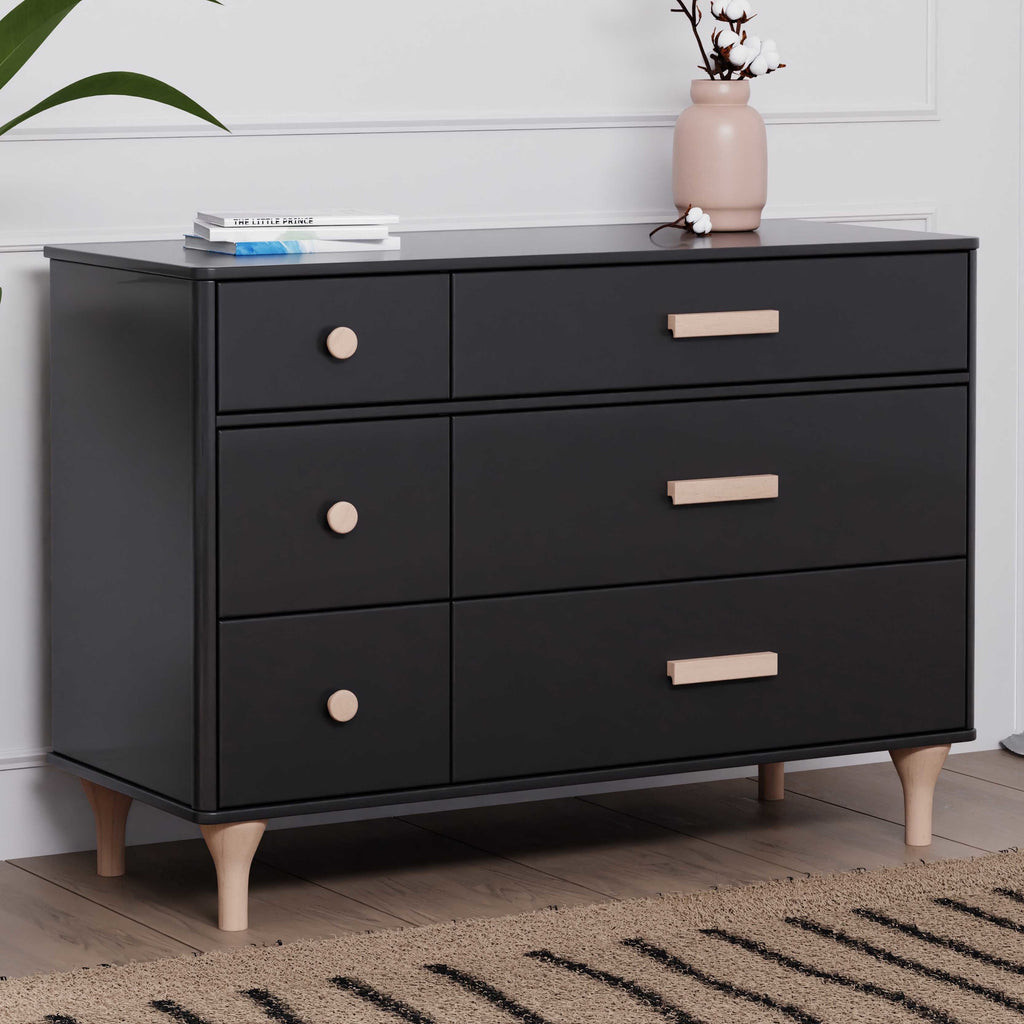 M9016BNX,Babyletto,Lolly 6-Drawer Double Dresser  Assembled in Black/Washed natural