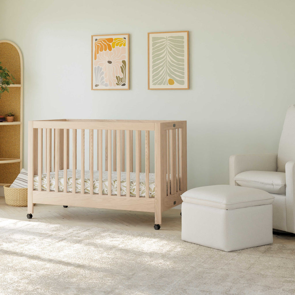 M6601NX,Babyletto,Maki Full-Size Folding Crib w/Toddler Bed Conversion Kit in Washed Natural