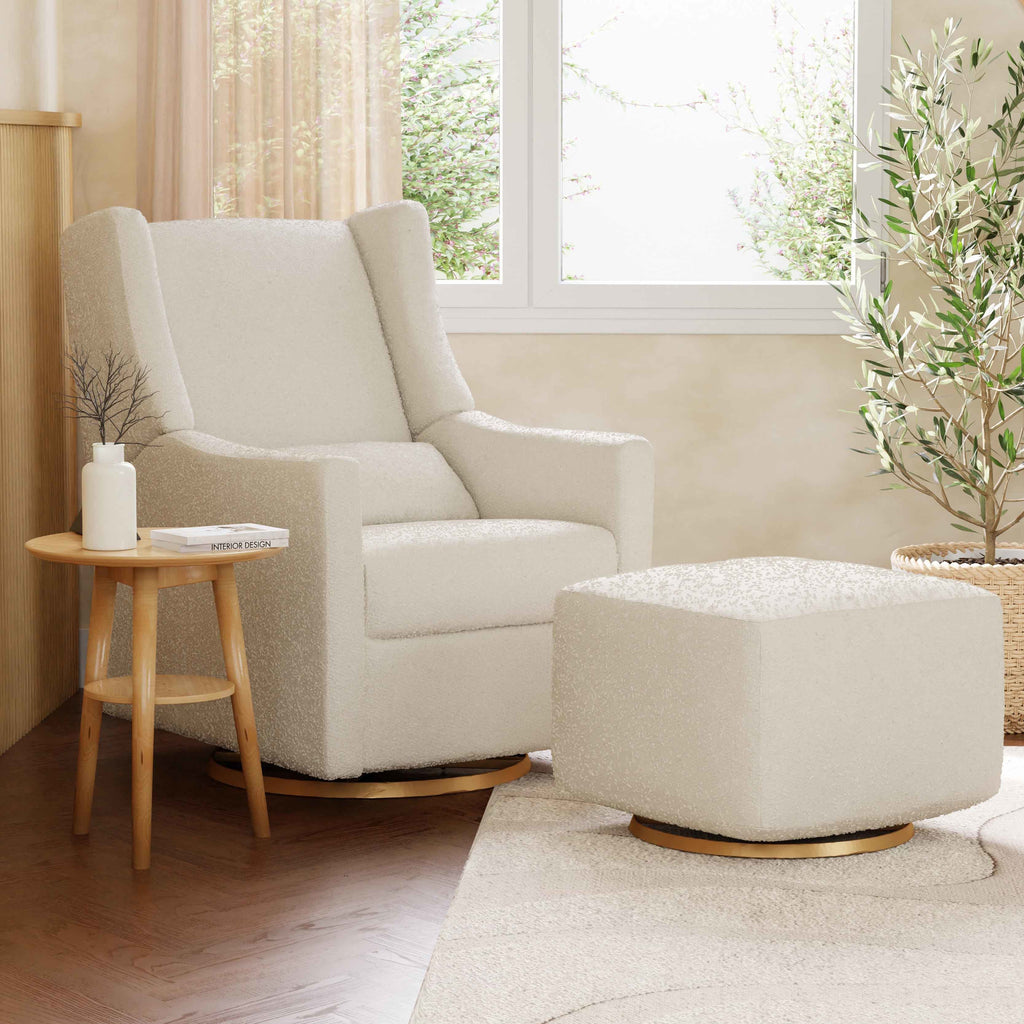 M11288WBG,Babyletto,Kiwi Glider Recliner w/ Electronic Control and USB in Ivory Boucle w/Gold Base