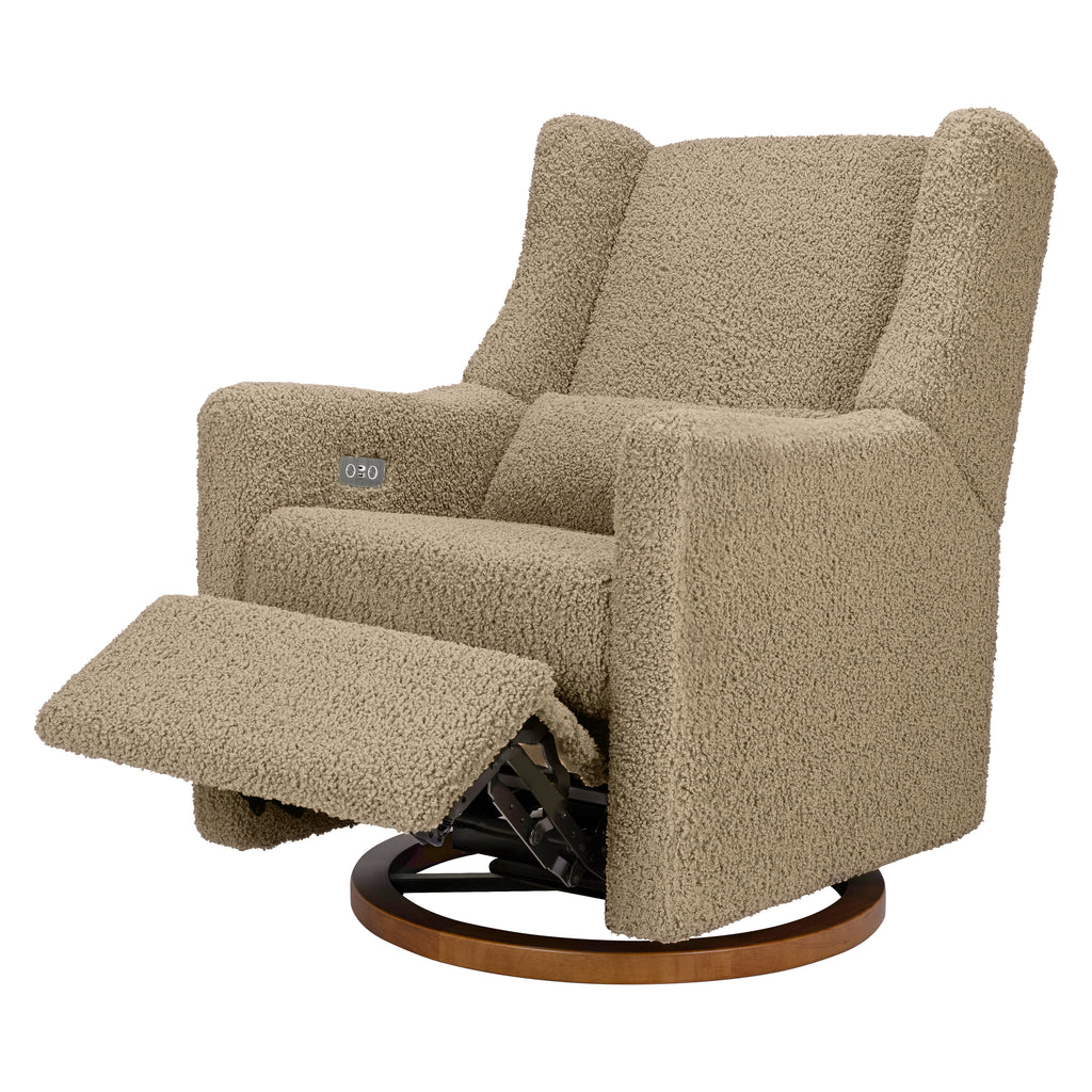 M11288LTDB,Kiwi Glider Recliner w/ Electronic Control and USB in Latte Teddy Loop w/ Dark Wood Base