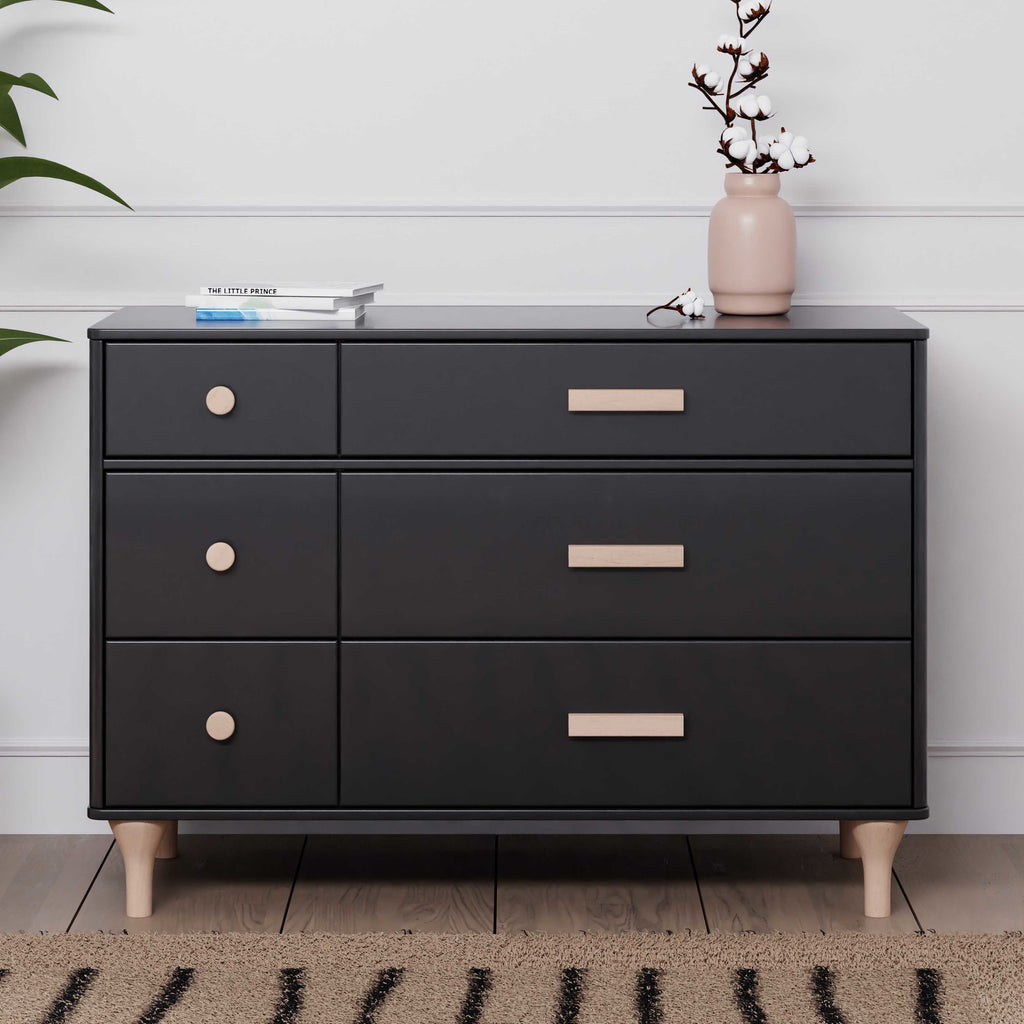 M9016BNX,Babyletto,Lolly 6-Drawer Double Dresser  Assembled in Black/Washed natural