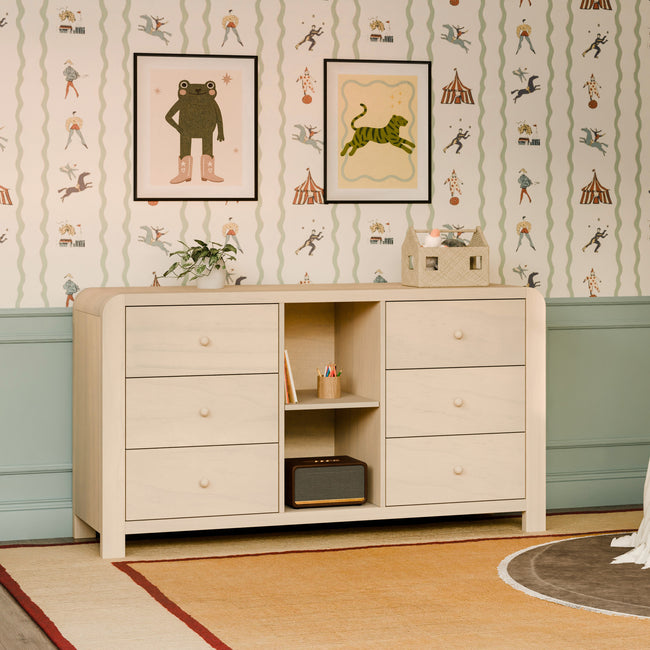 M18416NX,Babyletto Kids,TipToe 6-Drawer Assembled Dresser with Cubbies in Washed Natural