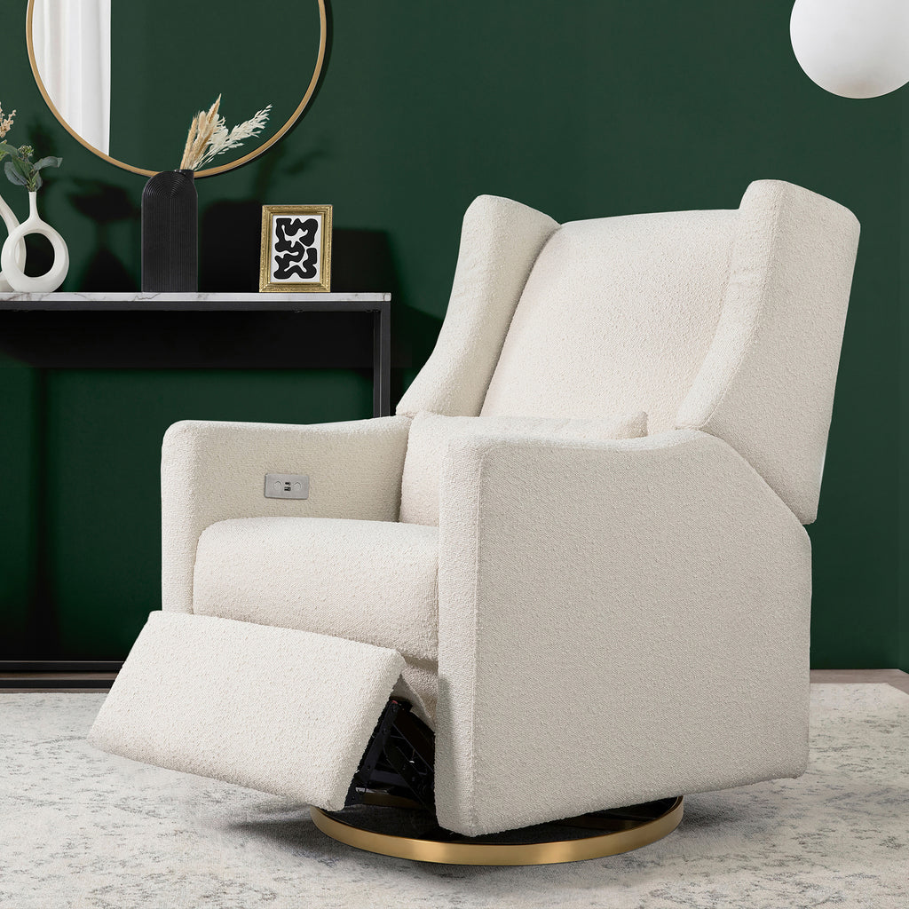 M11288WBG,Kiwi Glider Recliner w/ Electronic Control and USB in Ivory Boucle w/Gold Base