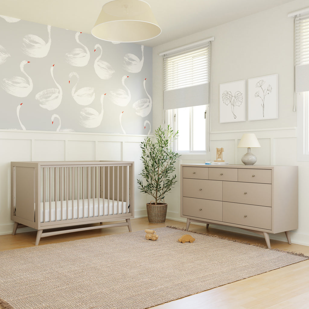 M15401TPE,Peggy Mid-Century 3-in-1 Convertible Crib w/Toddler Bed Conversion Kit in Taupe