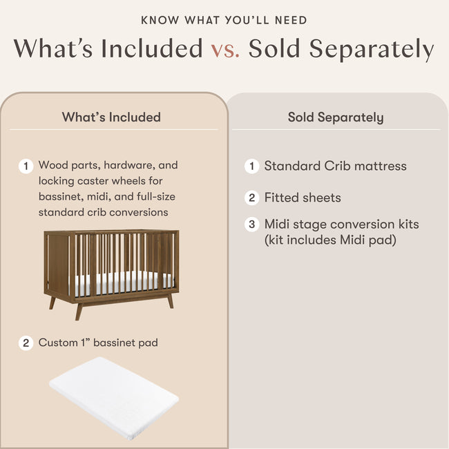 M15980NL,Babyletto,Palma 8-in-1 Convertible All-Stages® Crib w/ Bassinet & Toddler Bed Kits in Natural Walnut
