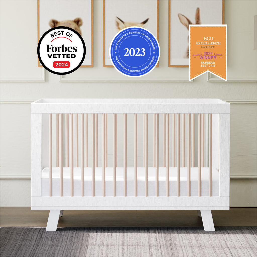 M4201WNX,Babyletto,Hudson 3-in-1 Convertible Crib w/ToddlerBedConversionKit in White/Washed Natural