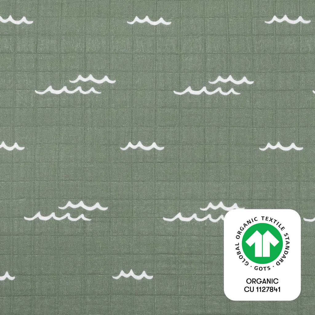 T27136,Ocean Waves Muslin Mini Crib Sheet in GOTS Certified Organic Cotton