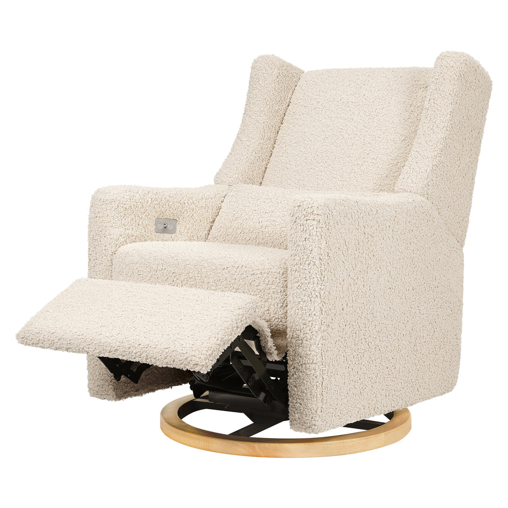 M11288ATLB,Kiwi Glider Recliner w/ Electronic Control and USB in Almond Teddy Loop w/ Light Wood Base