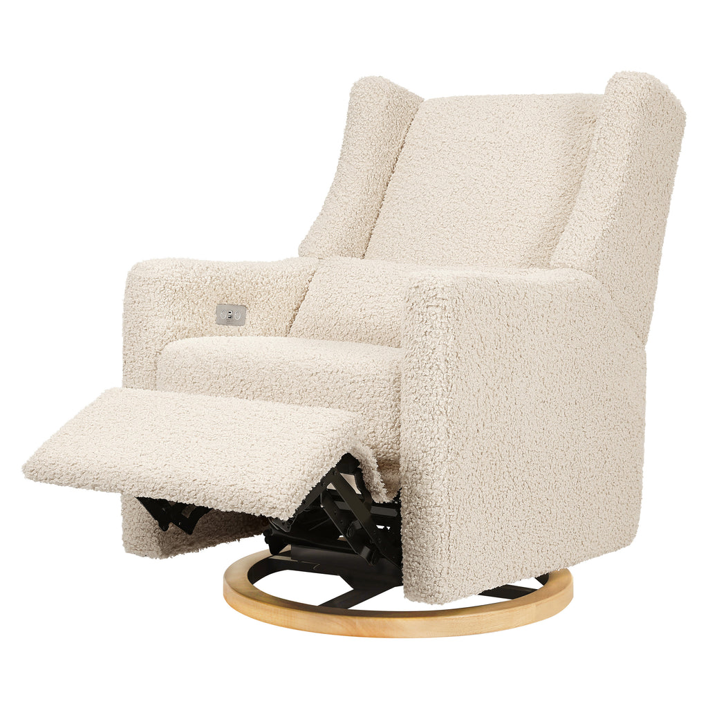 M11288ATLB,Babyletto,Kiwi Glider Recliner w/ Electronic Control and USB in Almond Teddy Loop w/ Light Wood Base