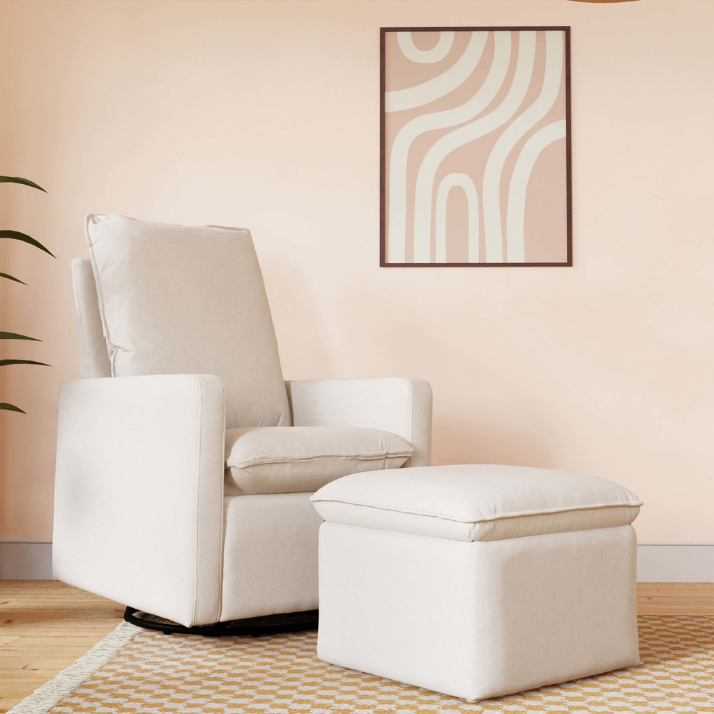 M20987PCMEW,Babyletto,Cali Pillowback Swivel Glider in Performance Cream Eco-Weave