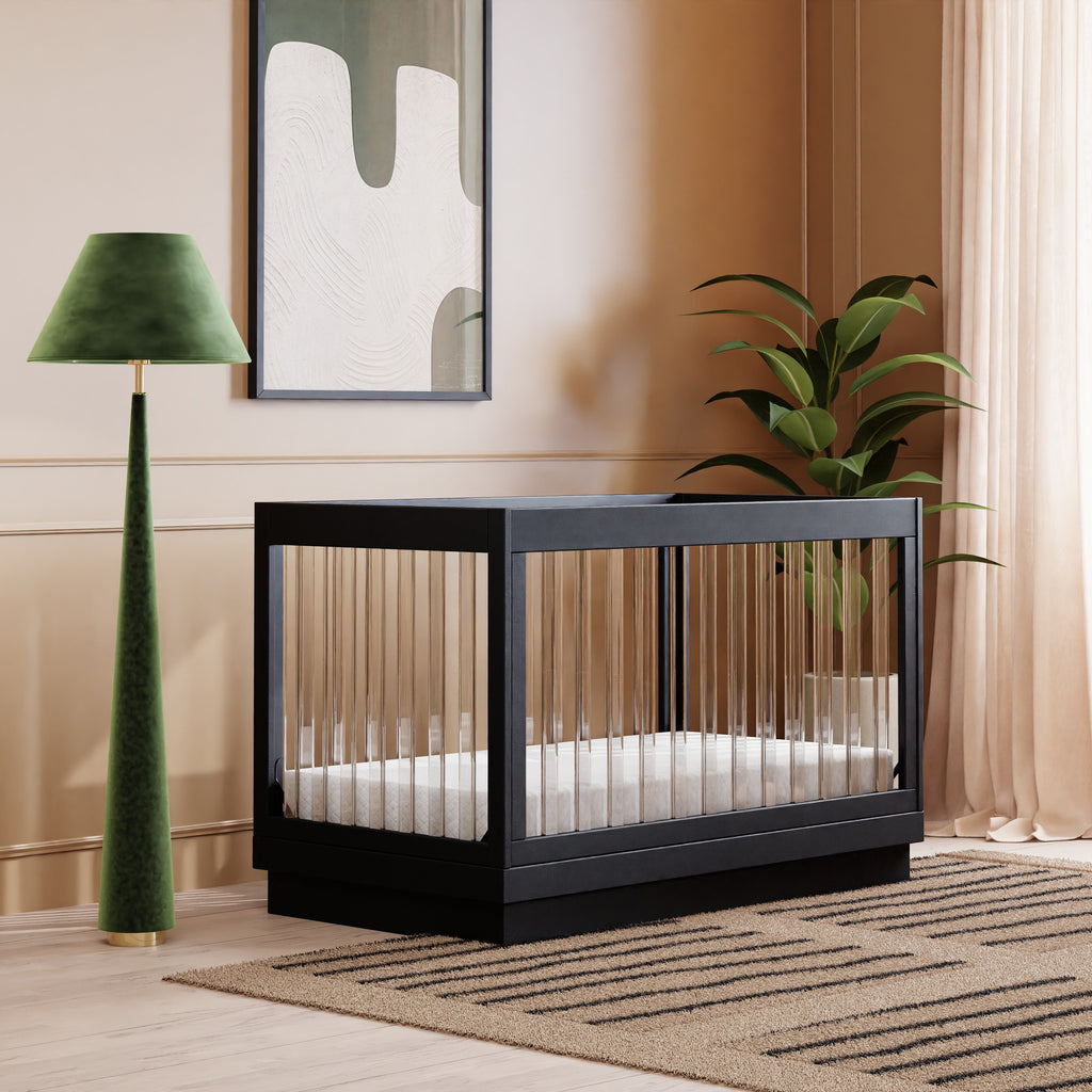 M8601KB,Harlow 3-in-1 Convertible Crib w/Toddler Bed Conversion Kit in Black/Acrylic