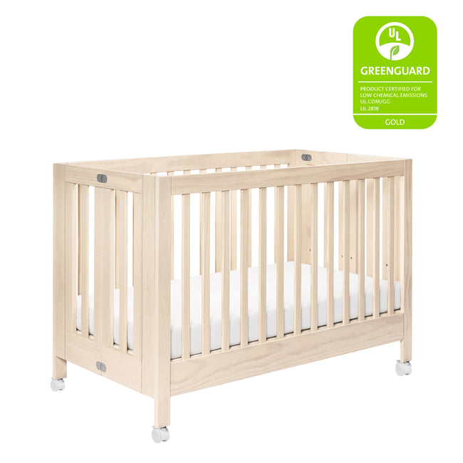 M6601NX,Babyletto,Maki Full-Size Folding Crib w/Toddler Bed Conversion Kit in Washed Natural