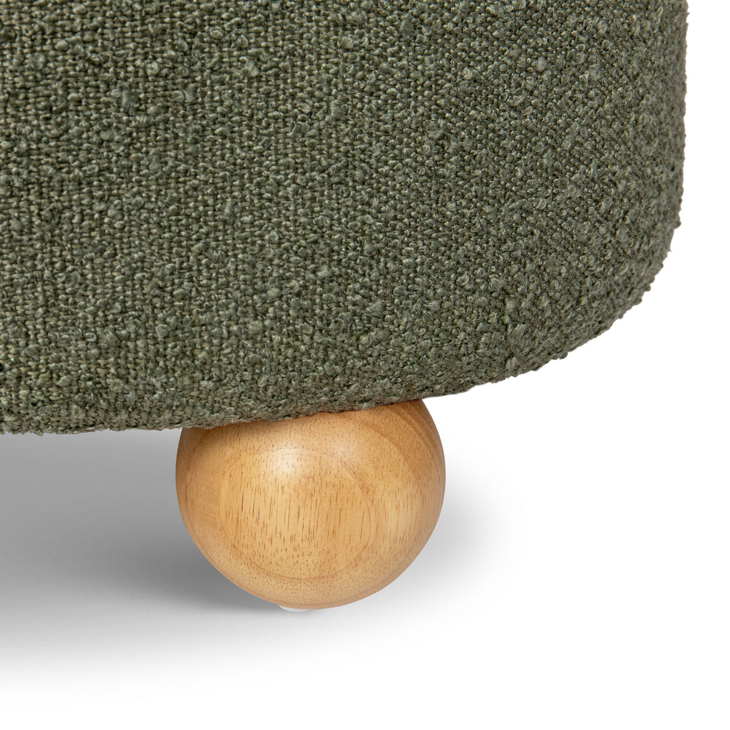 M30985POBHF,Namesake,Tuffet Storage Ottoman in Performance Olive Boucle w/Honey Ball Feet