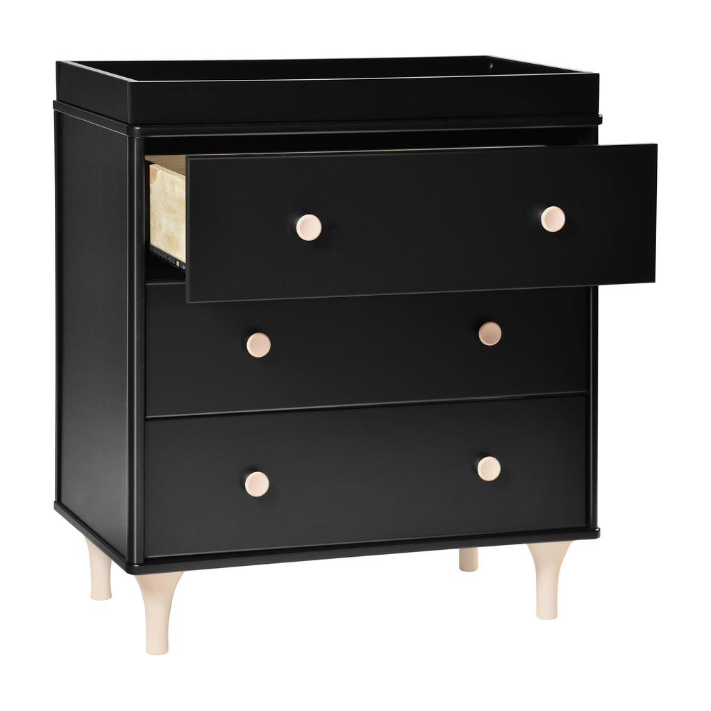 M9023BNX,Babyletto,Lolly 3-Drawer Changer Dresser w/Removable Changing Tray in Black/Washed Natural