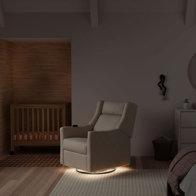 M11283AT,Babyletto,Kiwi Deluxe Power Glider Recliner w/Heat&Massage in Almond Teddy Loop