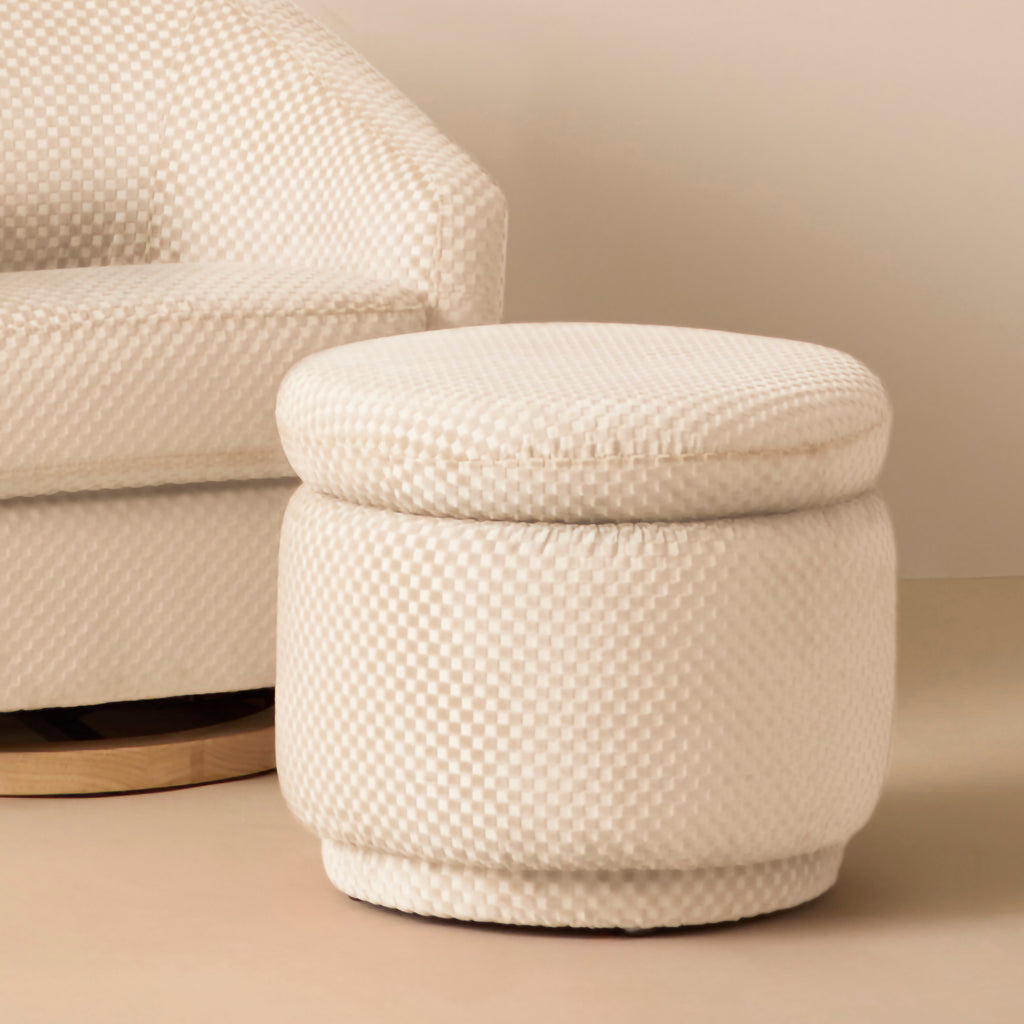 M22985IVC,Babyletto,Enoki Storage Ottoman in Ivory Velvet Checker