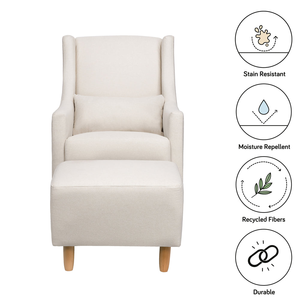 M11287PCMEW,Babyletto,Toco Swivel Glider and Ottoman in Performance Cream Eco-Weave w/Natural Feet