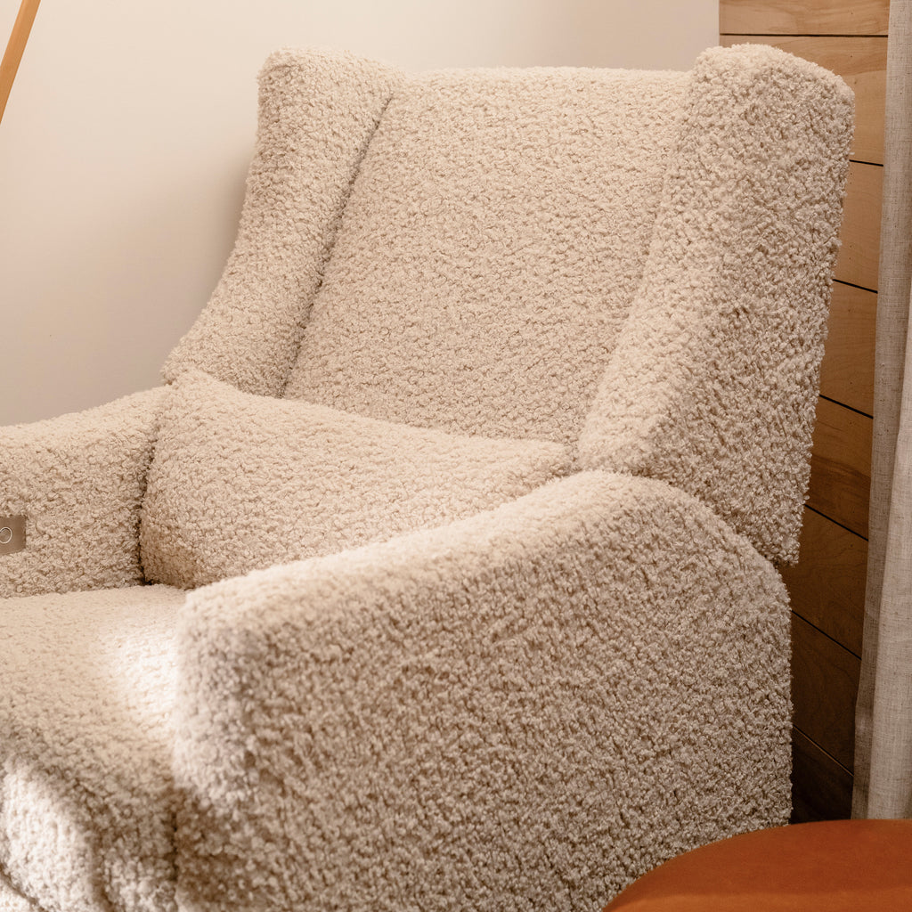 M11288ATLB,Kiwi Glider Recliner w/ Electronic Control and USB in Almond Teddy Loop w/ Light Wood Base