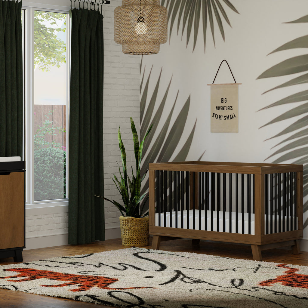 M4201NLB,Babyletto,Hudson 3-in-1 Convertible Crib w/ToddlerBedConversionKit in Natural Walnut/Black