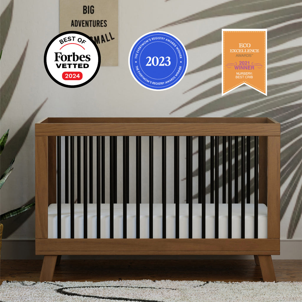 M4201NLB,Babyletto,Hudson 3-in-1 Convertible Crib w/ToddlerBedConversionKit in Natural Walnut/Black