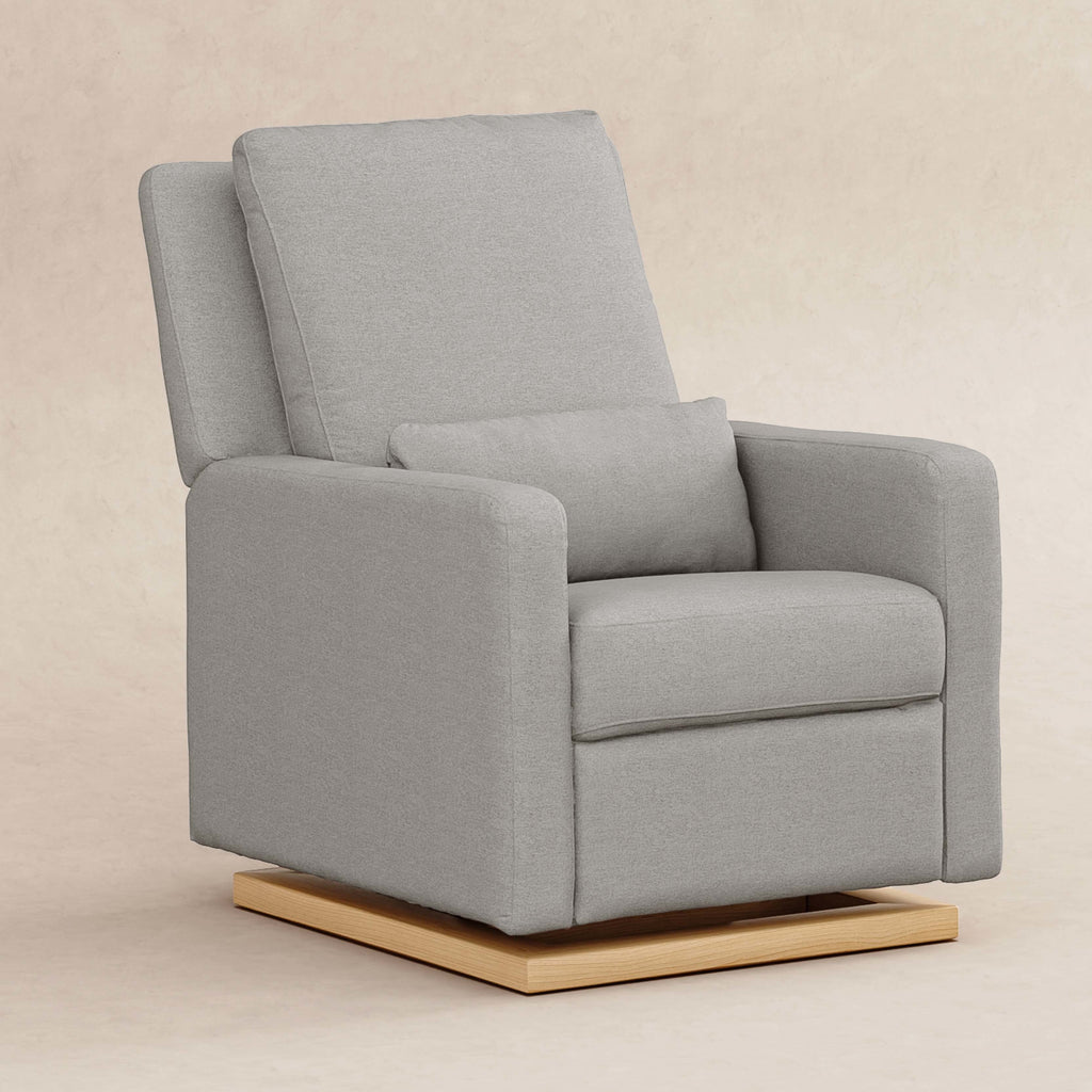 M23085PGEWLB,Babyletto,Sigi Glider Recliner w/ Electronic Control and USB in Performance Grey Eco-Weave w/Light Wood Base