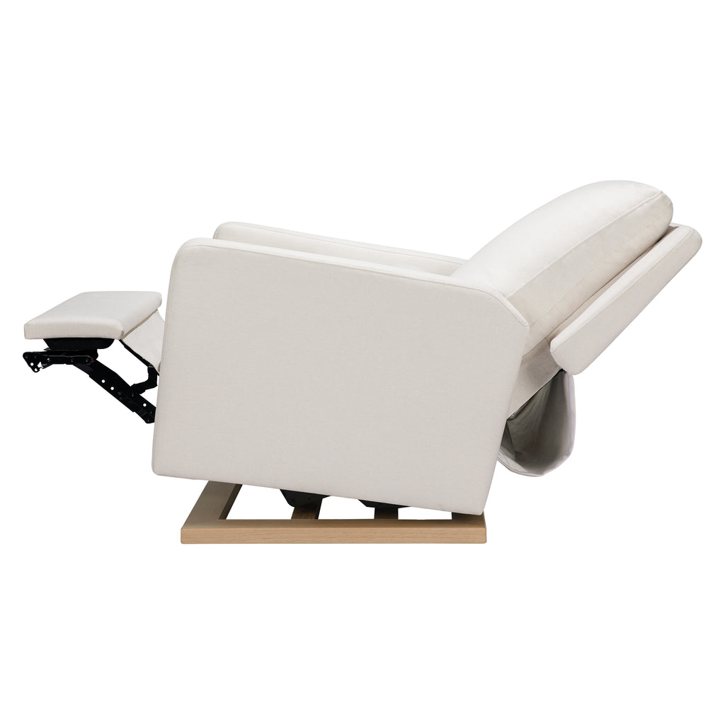 M23085PCMEWLB,Babyletto,Sigi Glider Recliner w/ Electronic Control and USB in Performance Cream Eco-Weave w/Light wood base