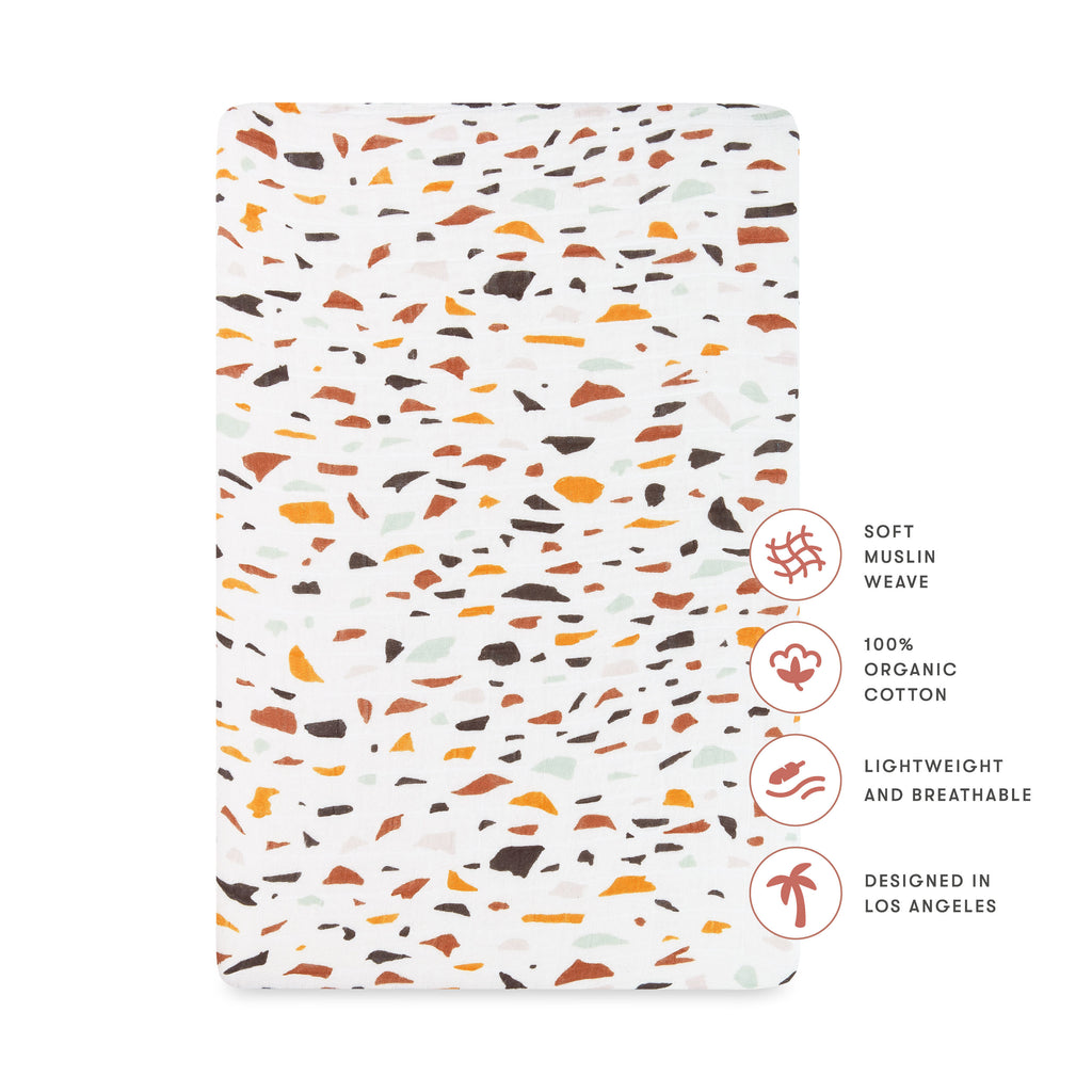 T29134,Babyletto,Terrazzo Muslin All-Stages Bassinet Sheet in GOTS Certified Organic Cotton