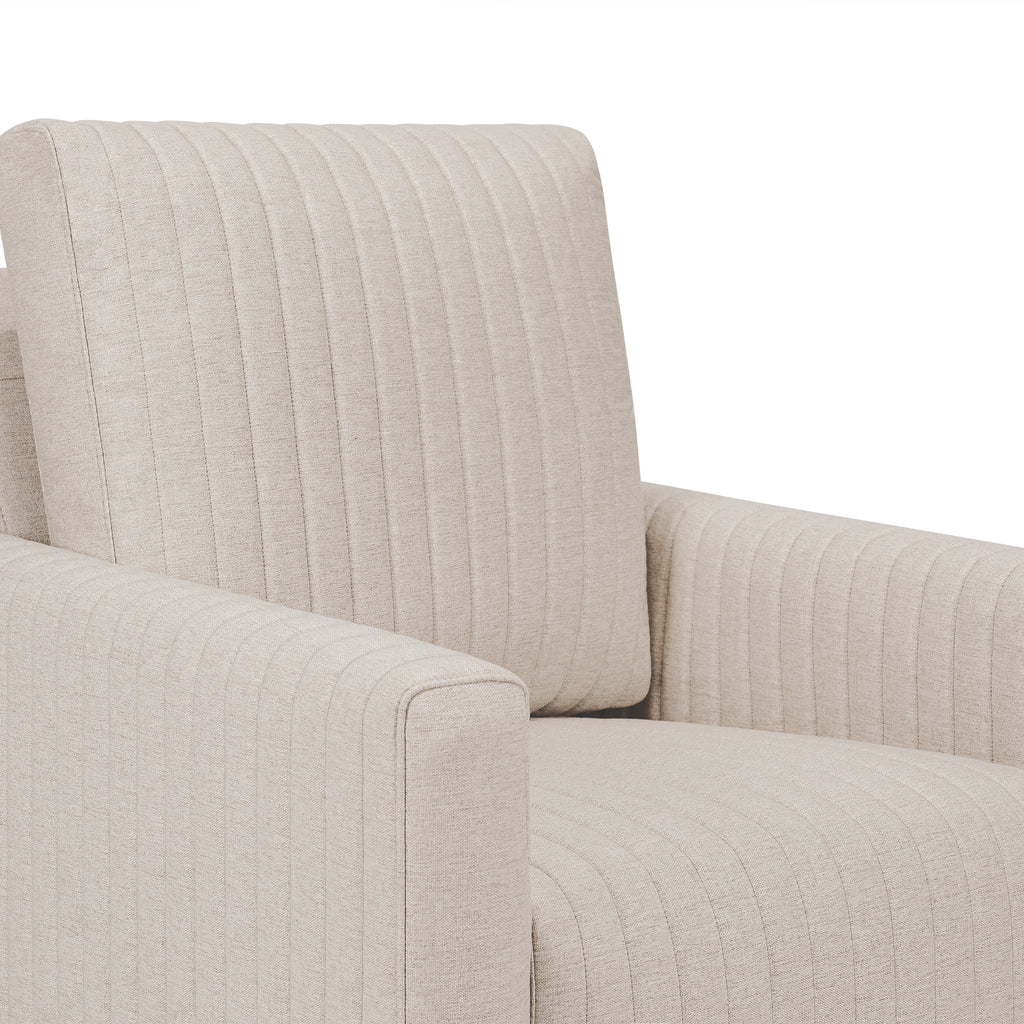 M26687PBEWDB,Babyletto,Poe Channeled Swivel Glider in Performance Beach Eco-Weave w/ Dark Wood Base