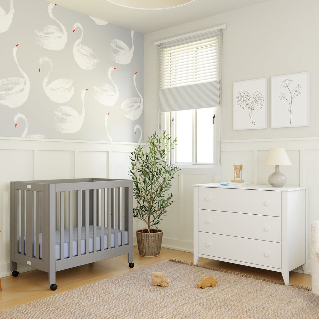 M6698G,Babyletto,Origami Mini Crib in Grey Finish