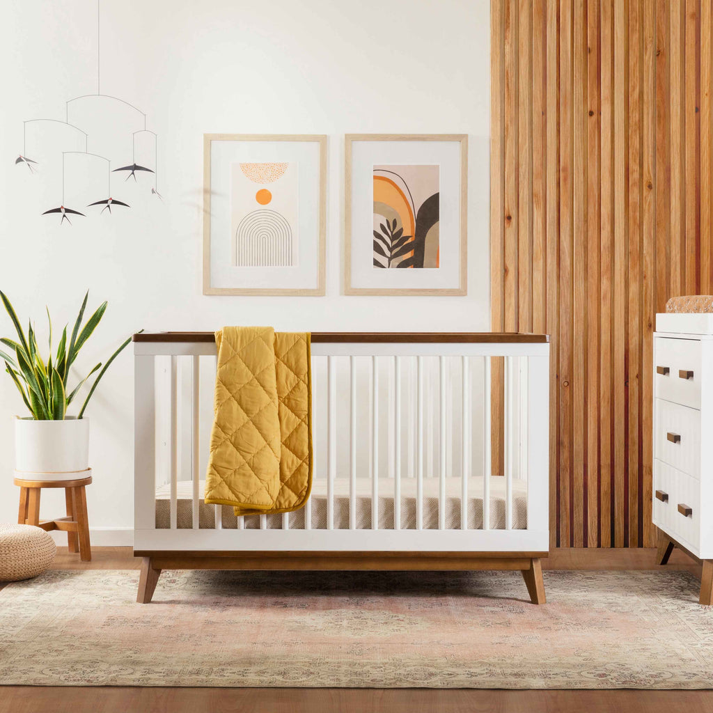 M5801WNL,Babyletto,Scoot 3-in-1 Convertible Crib w/ToddlerBed Conversion Kit in White/NaturalWalnut