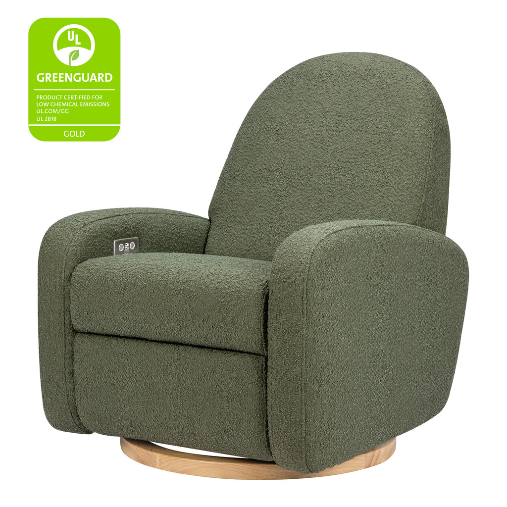 M23188OBLB,Babyletto,Nami Glider Recliner w/ Electronic Control and USB in Olive Boucle w/Light Wood Base