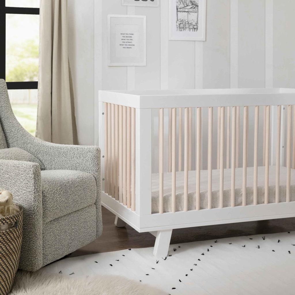 M4201WNX,Babyletto,Hudson 3-in-1 Convertible Crib w/ToddlerBedConversionKit in White/Washed Natural